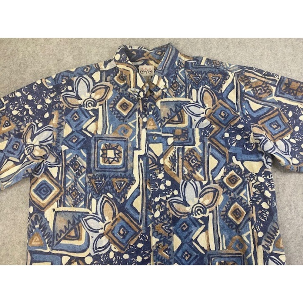 RED EYE Mens Tropical Print Short‎ Sleeve Button Up Shirt XLarge **VNTG